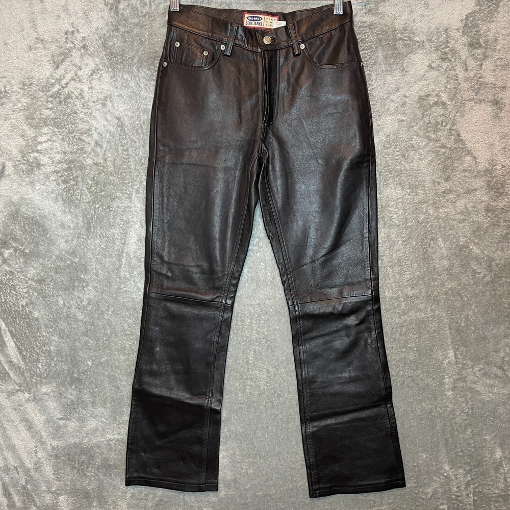 Vtg Old Navy Women Mid Rise Bootcut Jeans 4 Black 90s Y2K Biker Genuine Leather